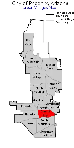 Location of Central City highlighted in red.