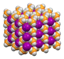 Space-filling model of the crystal structure of phosphonium iodide