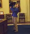 Chelsea Clinton plays with Socks in the Oval Office in 1993