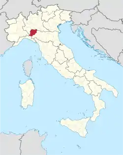 Map highlighting the location of the province of Piacenza in Italy