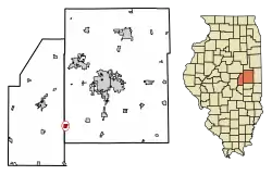 Location of Ivesdale in Piatt and Champaign Counties, Illinois.
