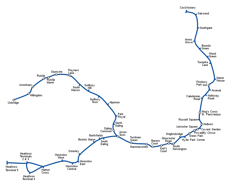 Geographically accurate path of the Piccadilly line