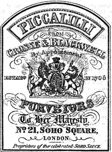A Crosse & Blackwell label for piccalilli, circa 1867
