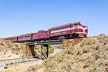 An NSU class diesel locomotive that hauled The Ghan in the narrow-gauge era, now operating at the Pichi Richi Railway