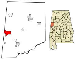 Location of Pickensville in Pickens County, Alabama.