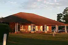 Front-facing picture of the Picnic Pavilion during midday.