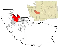 Location of Tacoma in Pierce County and Washington state