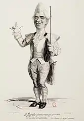 young white man in 18th century costume, with exaggeratedly large powdered wig