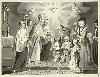 The Seven Sacraments: Confirmation (1779) engraving by Novelli