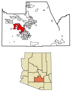 Location of Casa Grande in Pinal County, Arizona.