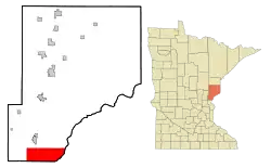 Location of the city of Rock Creekwithin Pine County, Minnesota