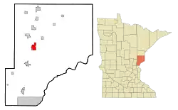 Location of the city of Sandstonewithin Pine County, Minnesota