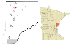 Location of the city of Willow Riverwithin Pine County, Minnesota