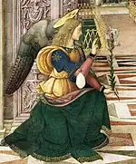 Painting detail of Gabriel from Pinturicchio's The Annunciation (1501)
