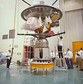 Pioneer 10 on a Star-37E kick motor just prior to being encapsulated for launch