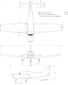 3-view line drawing of the Piper PA-28-161 Cherokee Warrior II