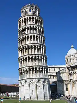 The Leaning Tower of Pisa with its encircling arcades is the best known (and most richly decorated) of the many circular towers found in Italy.