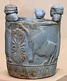 Pyxis made out of "Egyptian faience". Imported to Italy from northern Syria. Produced 750-700 BC., Altes Museum