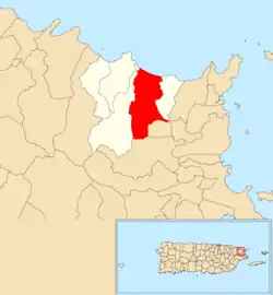 Location of Pitahaya within the municipality of Luquillo shown in red