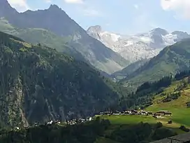 Views of the Val Plattas, with the Piz Medel the middle and the village of Medel in front of Val Plattas