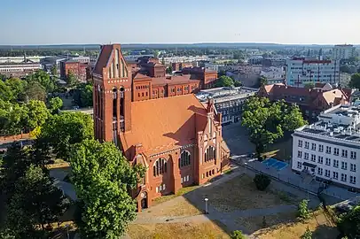 Bird's-eye view of the church and square