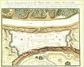 Plan and map of the fortress of Okopy. The map was drawn in 1664.