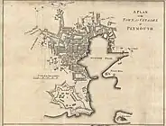 "A Plan of the Town and Citadel of Plymouth" by Benjamin Donn in 1765. It shows the design of the Royal Citadel as completed, including the outworks which are now lost.