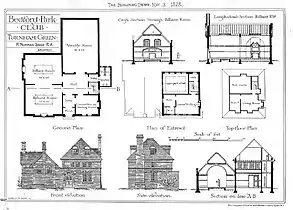 Plans for Bedford Park Club by Norman Shaw, 1878