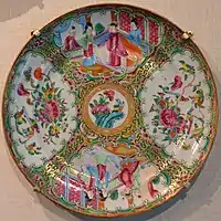 Rose Medallion plate with decorations that are divided into panels