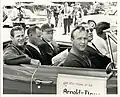 Palmer-Player Exhibition: Doug Sanders, Bob Fry, and Jack Rule in back seat; Arnold Palmer, Johnny Lujack, and unknown driver in front seat