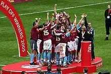 West Ham players celebrating the play-off final victory