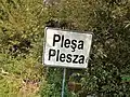 Polish-Romanian bilingual sign at the entrance in the village of Pleșa (Polish: Plesza)