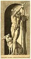 Pluto with Cerberus, from the "Gods in Niches" series, to drawings by Rosso Fiorentino, c. 1526