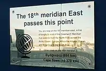 Board informing about the passage of the eighteenth meridian through this point.