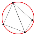 This pair of triangles does not meet the Delaunay condition (there is a point within the interior of the circumcircle).