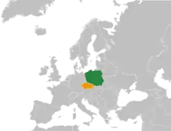 Map indicating locations of Poland and Czech Republic