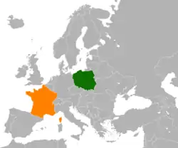 Map indicating locations of Poland and France