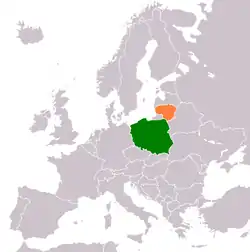 Map indicating locations of Poland and Lithuania