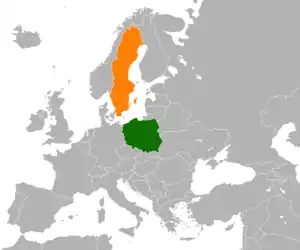 Map indicating locations of Poland and Sweden