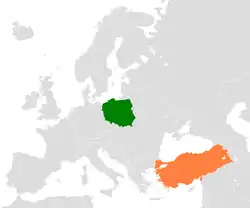 Map indicating locations of Poland and Turkey
