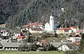 Polhov Gradec: Birth of the Virgin Church (center), Calvary Chapel (upper right)