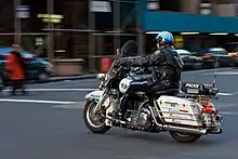 An NYPD Motor officer in action