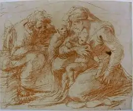Red chalk drawing of the Holy Family.