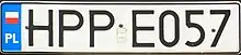 A rectangular plate reading HPPE057