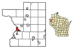 Location of St. Croix Falls in Polk County, Wisconsin.