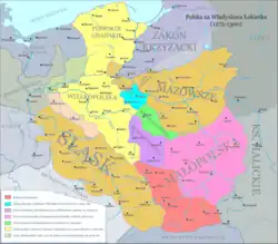 Map of Poland and Lithuania around 1275–1300, with visible Polish–Lithuanian border