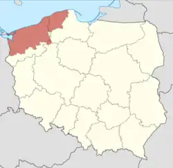 Pomerania on a map of Poland