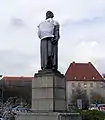 The statue wearing sport T-shirt of Polish national team