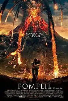 A Volcano erupting. In the foreground and a man and a woman are embracing. In the centre of the poster the tagline: No Warning. No Escape.