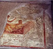 Fresco from the Lupanar brothel, the largest Pompeii brothel